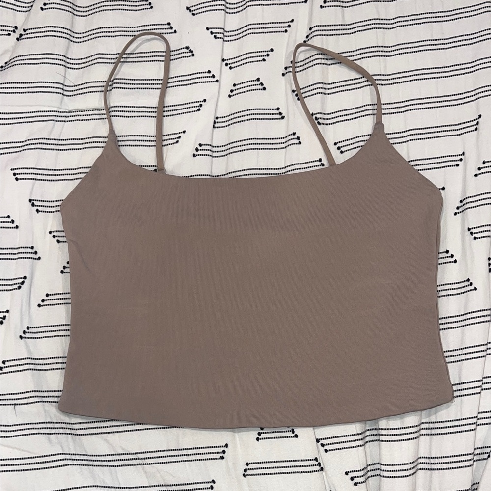 Aritzia Babaton Contour Taupe Spaghetti Strap Crop Top